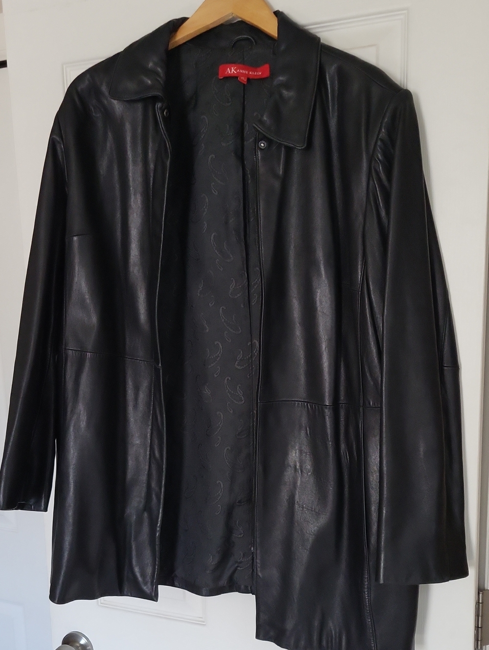 Anne Klein Black Men’s Leather Trench Coat